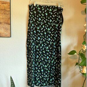 ASOS Design Blue Floral Polka Dot Midi Skirt – Size 8 – Side Slit